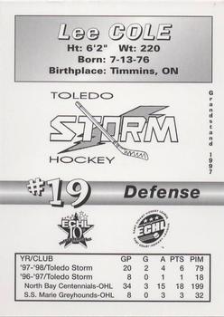 1997-98 Grandstand Toledo Storm (ECHL) #NNO Lee Cole Back