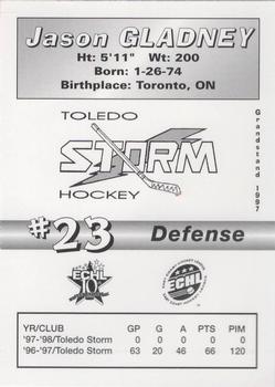 1997-98 Grandstand Toledo Storm (ECHL) #NNO Jason Gladney Back