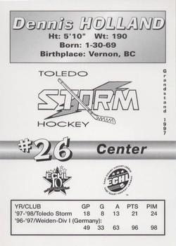 1997-98 Grandstand Toledo Storm (ECHL) #NNO Dennis Holland Back