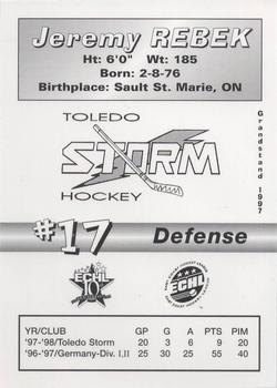 1997-98 Grandstand Toledo Storm (ECHL) #NNO Jeremy Rebek Back