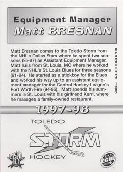 1997-98 Grandstand Toledo Storm (ECHL) #NNO Matt Bresnan Back