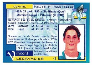1997-98 Rimouski Oceanic (QMJHL) #NNO Vincent Lecavalier Back