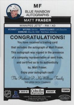 2015-16 O-Pee-Chee Platinum - Blue Rainbow Autographs #MF Matt Fraser Back