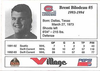 1993-94 Fredericton Canadiens (AHL) #NNO Brent Bilodeau Back