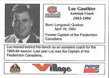 1993-94 Fredericton Canadiens (AHL) #NNO Luc Gauthier Back