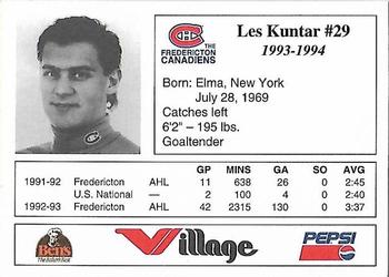 1993-94 Fredericton Canadiens (AHL) #NNO Les Kuntar Back