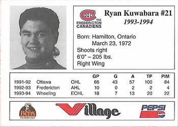 1993-94 Fredericton Canadiens (AHL) #NNO Ryan Kuwabara Back