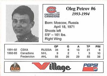 1993-94 Fredericton Canadiens (AHL) #NNO Oleg Petrov Back