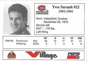 1993-94 Fredericton Canadiens (AHL) #NNO Yves Sarault Back