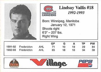 1993-94 Fredericton Canadiens (AHL) #NNO Lindsay Vallis Back