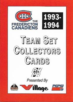 1993-94 Fredericton Canadiens (AHL) #NNO Header Card Front