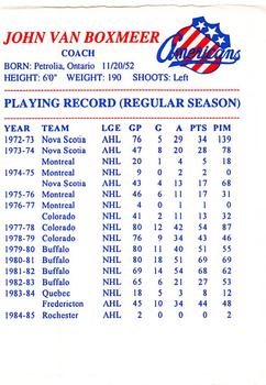 1993-94 Kodak Rochester Americans (AHL) #23 John Van Boxmeer Back