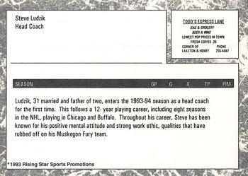 1993-94 Rising Star Muskegon Fury (CoHL) #NNO Steve Ludzik Back
