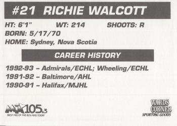 1993-94 Hampton Roads Admirals (ECHL) #NNO Richie Walcott Back