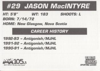 1993-94 Hampton Roads Admirals (ECHL) #NNO Jason MacIntyre Back