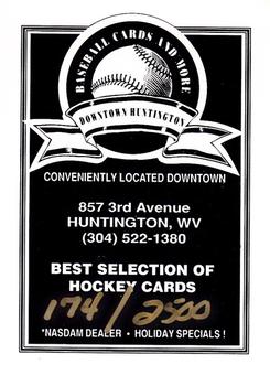 1993-94 Huntington Blizzard (ECHL) #NNO Sponsor / Certification Number Front