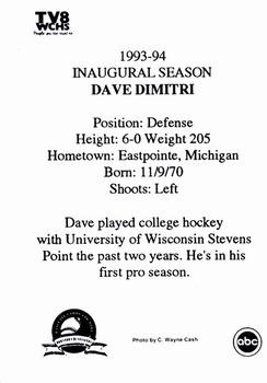 1993-94 Huntington Blizzard (ECHL) #NNO Dave Dimitri Back