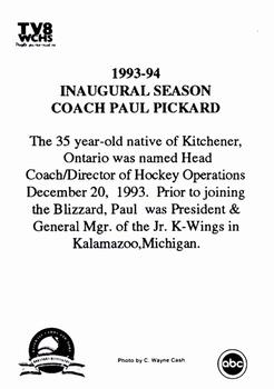 1993-94 Huntington Blizzard (ECHL) #NNO Paul Pickard Back