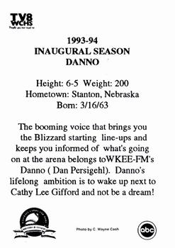 1993-94 Huntington Blizzard (ECHL) #NNO Danno Back