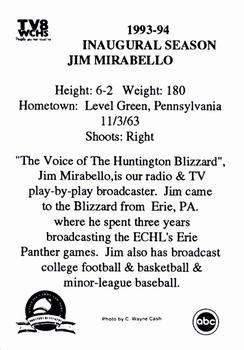 1993-94 Huntington Blizzard (ECHL) #NNO Jim Mirabello Back