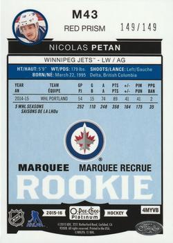 2015-16 O-Pee-Chee Platinum - Marquee Rookies Red Prism #M43 Nicolas Petan Back