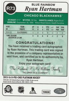 2015-16 O-Pee-Chee Platinum - Retro Blue Rainbow Autographs #R73 Ryan Hartman Back