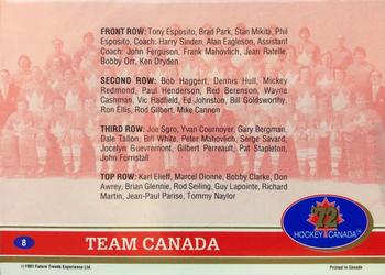 1991-92 Future Trends Canada ’72 - Gold Paint Autographs #8 Team Canada Back