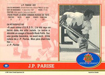 1991-92 Future Trends Canada ’72 - Gold Paint Autographs #99 J.P. Parise Back