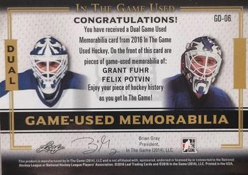 2016 Leaf In The Game Game Used - Dual Game Used Jersey Silver #GD-06 Grant Fuhr / Felix Potvin Back