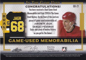 2016 Leaf In The Game Game Used - Dual Game Used Jersey Silver #GD-21 Jaromir Jagr / Sergei Fedorov Back