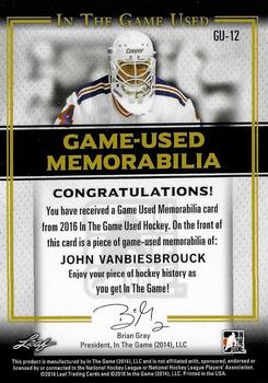 2016 Leaf In The Game Game Used - Game Used Jersey Silver #GU-12 John Vanbiesbrouck Back