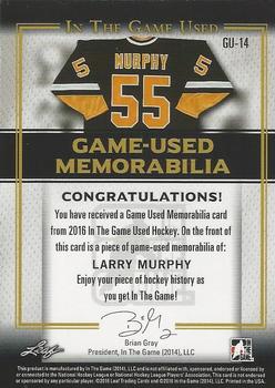 2016 Leaf In The Game Game Used - Game Used Jersey Silver #GU-14 Larry Murphy Back
