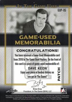 2016 Leaf In The Game Game Used - Game Used Patch Silver #GUP-05 Dave Keon Back