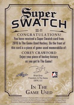 2016 Leaf In The Game Game Used - Super Swatch Silver #SS-11 Corey Crawford Back