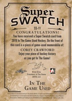 2016 Leaf In The Game Game Used - Super Swatch Patch Gold Spectrum #SSP-11 Corey Crawford Back