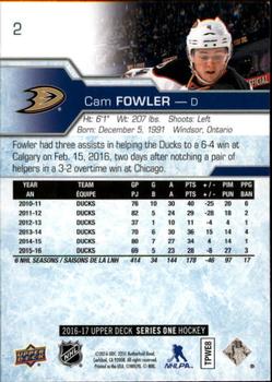 2016-17 Upper Deck #2 Cam Fowler Back