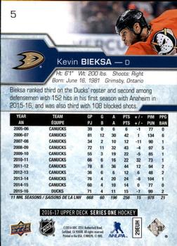 2016-17 Upper Deck #5 Kevin Bieksa Back