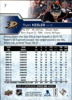 2016-17 Upper Deck #7 Ryan Kesler Back