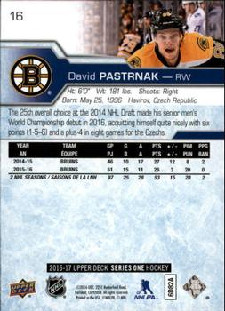 2016-17 Upper Deck #16 David Pastrnak Back