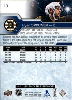 2016-17 Upper Deck #19 Ryan Spooner Back