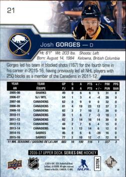 2016-17 Upper Deck #21 Josh Gorges Back