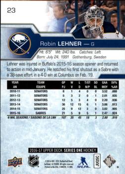 2016-17 Upper Deck #23 Robin Lehner Back