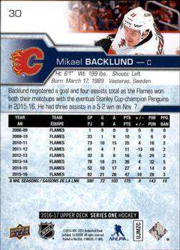 2016-17 Upper Deck #30 Mikael Backlund Back