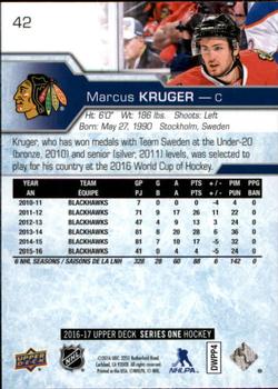 2016-17 Upper Deck #42 Marcus Kruger Back