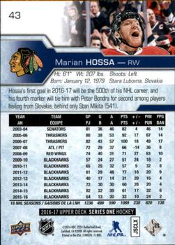 2016-17 Upper Deck #43 Marian Hossa Back