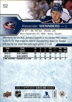 2016-17 Upper Deck #52 Alexander Wennberg Back