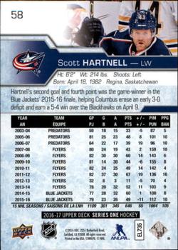 2016-17 Upper Deck #58 Scott Hartnell Back