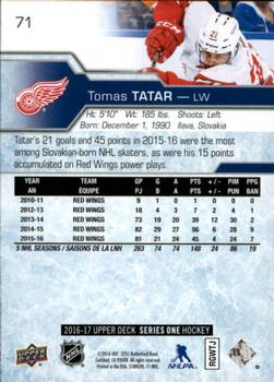 2016-17 Upper Deck #71 Tomas Tatar Back