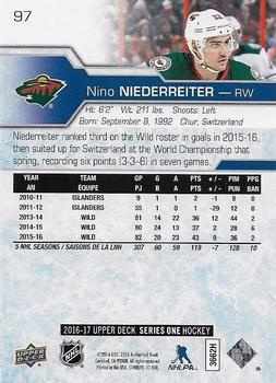 2016-17 Upper Deck #97 Nino Niederreiter Back