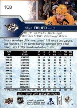 2016-17 Upper Deck #108 Mike Fisher Back